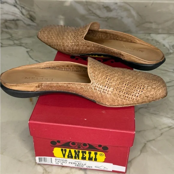 Womens Sesto Meucci Backless Woven Leather Slide Mules Tan Size 10 Gently Used - Picture 5 of 8